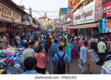 Mumbai, India - January 12th 2016 - Huge Number Of People In A Street Market In Downtown Mumbai, India