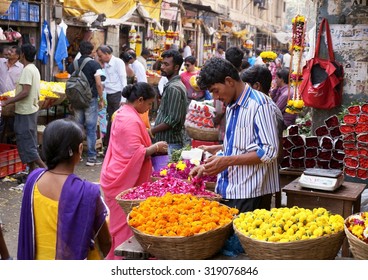 MUMBAI,  INDIA - JANUARY 5, 2014: Indian Flower Market. 