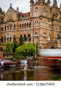 Mumbai, India - July 07, 2018 : Mumbai Traffic Police At Duty On A Busy Road Of CST