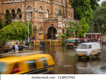 Mumbai, India - July 07, 2018 : Mumbai Traffic Police At Duty On A Busy Road Of CST