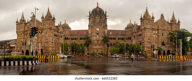 MUMBAI, INDIA - JUNE 10, 2017 : Chhatrapati Shivaji Terminus railway station (CSTM), is a historic railway station and a UNESCO World Heritage Site in Mumbai, Maharashtra, India 