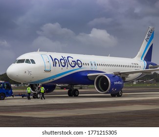 Mumbai- India / June 26 2020: Indigo Airlines A320 Pushing Back For Its Flight At Mumbai 