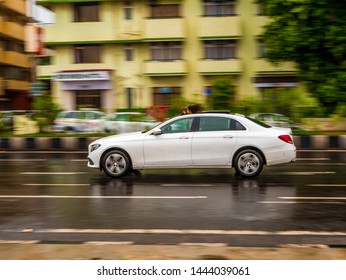 Mumbai, India - June 30, 2019 : Unidentified Kid Enjoying From Sunroof Of Luxury Mercedes Benz At Marine Drive