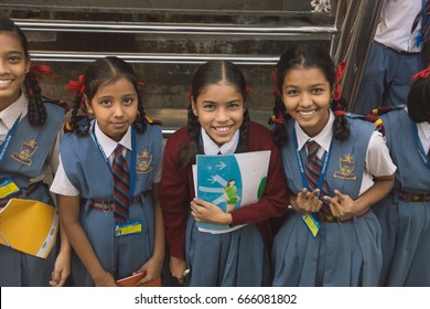 Mumbai, India - NOV 26, 2016: Indian High School Female Students Go On Field Trip