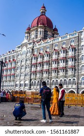 Mumbai India Nov 9th 2019: A Couple Are Taking Wedding Photo In Front Of The Taj Mahal Palace Hotel, Is A Heritage, Five-star, Luxury Hotel Built In The Saracenic Revival Style In The Mumbai.