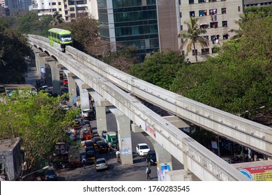 Mumbai, India/March14, 2013: India's First Monorail During The Test Trails At Chembur.