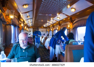 MUMBAI, MAHARASHTRA, INDIA 21 MARCH 2015 : Unidentified Tourists On Board The Deccan Odyssey Luxurious Passenger Train, Providing A Luxury Travel Experience Of The Magnificent History Of India. 
