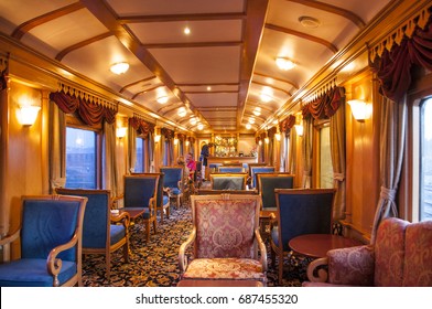 MUMBAI, MAHARASHTRA, INDIA 21 MARCH 2015 : Unidentifed Tourist At On Board The Deccan Odyssey Luxurious Passenger Train. Providing A Luxury Travel Experience Magnificent History Of India. 