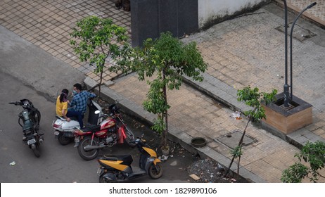 Mumbai Maharashtra India 8th October Year 2020 Arial Shot Of People On The Street At The Western Suburbs Called Virar West 