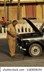 Mumbai Maharashtra India April 23 2011 Taxi Driver Working On His Vehicle