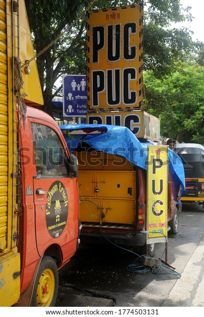 Mumbai, Maharashtra, India-\
Asia, July, 11, 2020 - pollution under control  (puc) check center\
mumbai