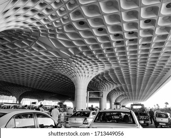 Mumbai, Maharashtra / India January 31, 2020: Black And White View Of Chhatrapati Shivaji Maharaj International Airport.