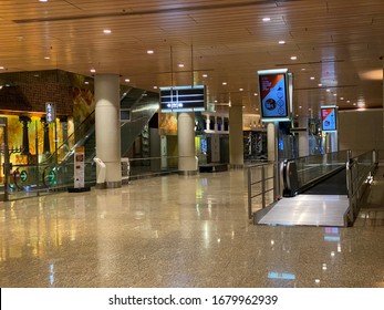 MUMBAI, MAHARASHTRA, INDIA - March 21, 2020: Empty Chhatrapati Shivaji International Airport - Terminal 2 Due To Outbreak Of Coronavirus And Closure Of All International Flights. 