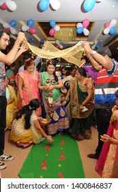 Mumbai; Maharashtra; India- Nov.-2014 : Ritul Ceremony Of Baby Shower; Indian Pregnant Woman's Footprint. Bombay 