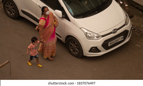 Mumbai Maharashtra India October 18th Year 2020 Arial Shot Of The People, Women Men And Kids On The Move For The Work And House Hold Requirement After Unlock In India 