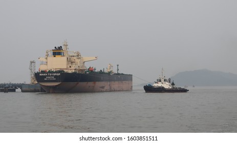 Mumbai, Maharastra/India- January 01 2020: A Big Oil Tanker Standing At The Dockyard. Risk Of Somali Pirates In The Indian Ocean.