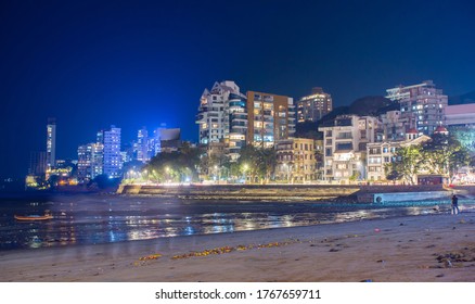 Mumbai Night Skyline View From Marine Drive In Mumbai, India.