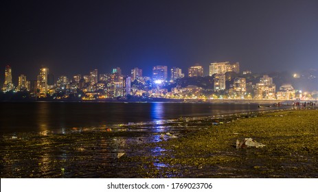 Mumbai Night Skyline View From Marine Drive In Mumbai, India.