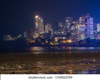 Mumbai Night Skyline View From Marine Drive In Mumbai, India.