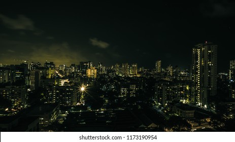 Mumbai Skyline Mid Night Drone Shot With Dramatic Colour Correction, The City Which Never Sleeps, Drone Shot 4k.