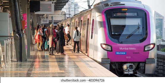 MumbaiI, India, March 24, 2015: Mumbai Metro Train Local Transport Mumbai, Maharashtra, India, Southeast Asia.