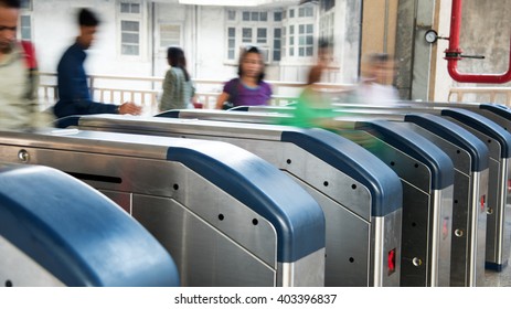 MumbaiI, India, March 24, 2015: Commuters Passing Smart Card System In Mumbai Metro Ghatkopar Station Mumbai, Maharashtra, India, Southeast Asia.