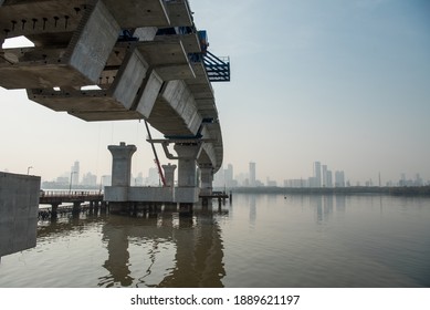 MUMBAI-INDIA - December 4, 2020: A View Of Under-construction Of Mumbai Trans Harbour Link Also Known As The Sewri Nhava Sheva Trans Harbour Link.