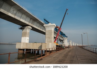 MUMBAI-INDIA - December 4, 2020: A View Of Under-construction Of Mumbai Trans Harbour Link Also Known As The Sewri Nhava Sheva Trans Harbour Link.