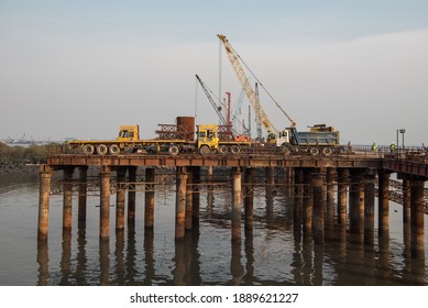 MUMBAI-INDIA - December 4, 2020: A View Of Under-construction Of Mumbai Trans Harbour Link Also Known As The Sewri Nhava Sheva Trans Harbour Link.