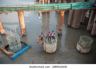 MUMBAI-INDIA - December 4, 2020: A View Of Under-construction Of Mumbai Trans Harbour Link Also Known As The Sewri Nhava Sheva Trans Harbour Link.