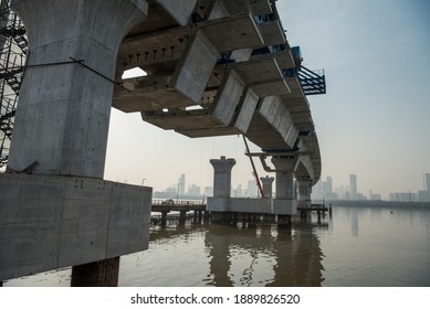 MUMBAI-INDIA - December 4, 2020: A View Of Under-construction Of Mumbai Trans Harbour Link Also Known As The Sewri Nhava Sheva Trans Harbour Link.