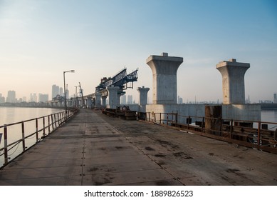 MUMBAI-INDIA - December 4, 2020: A View Of Under-construction Of Mumbai Trans Harbour Link Also Known As The Sewri Nhava Sheva Trans Harbour Link.