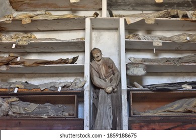 Mummified remains in the catacombs of the Capuchin monastery in Palermo, Sicily. 