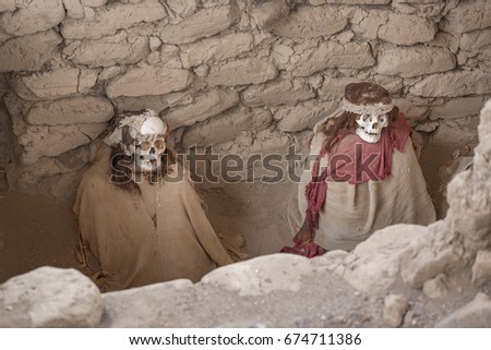 Mummys in Chauchilla Cemetery in Nazca, Ica, Peru Stock photo © 