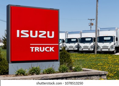 Muncie - Circa April 2018: Isuzu Motors Truck Dealership. Isuzu Is A Japanese Commercial Vehicle And Diesel Engine Manufacturer I