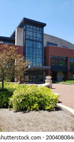 Muncie, Indiana - United States - 7 -7-2021 - David Letterman Ball State University Communications And Media Center Entrance In Portrait