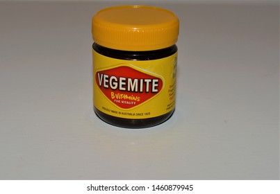 Mundijong Western Australia July 2019  A Jar Of Vegemite On A Plain Background