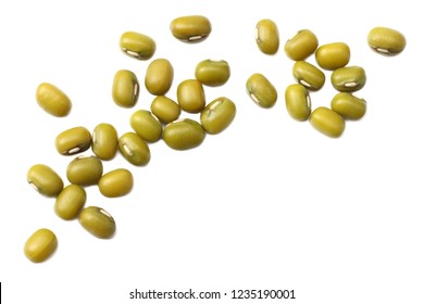 mung beans isolated on white background. top view