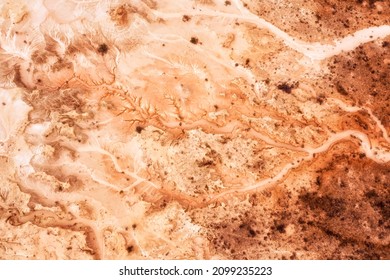 Mungo Lake In Australian Outback With Red Soil - Dry Lake Bed With Eroded Creek Streams Dried In Semi-desert Climate - Aerial Top Down View.