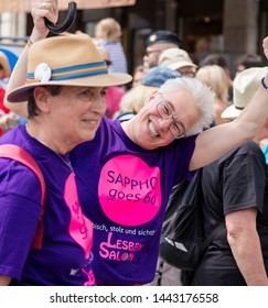 MUNICH, BAVARIA / GERMANY - JULY 14, 2018: Older Women Wearing Tshirts 