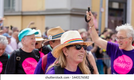 MUNICH, BAVARIA / GERMANY - JULY 14, 2018: Older Women Wearing Tshirts 