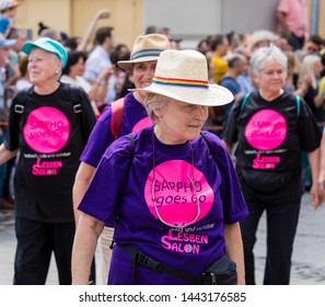 MUNICH, BAVARIA / GERMANY - JULY 14, 2018: Older Women Wearing Tshirts 