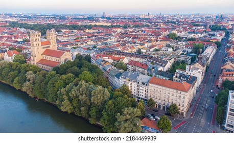 Munich City Centre Aerial Top View On Early Morning