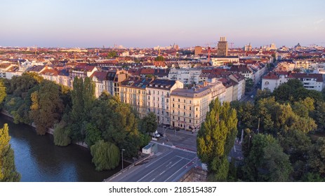 Munich City Centre Aerial Top View On Early Morning