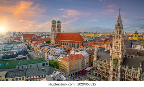 Munich city downtown skyline with Marienplatz town hall in Germany