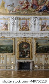 MUNICH, GERMANY - 05 MAY 2016: Luxury Interior Of Victory Hall In Schleissheim Schloss. Its Served As A Dining Hall, Was Decorated With Numerous Motifs Honouring The Patron (French Regency Style)