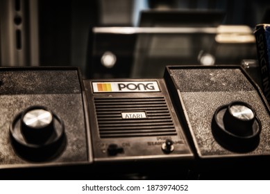 Munich, Germany - 1 August 2019: Vintage Videogame System 