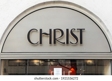 MUNICH, GERMANY - 20.02.2021: Christ Jewelry Store Sign In Munich's Town Center.