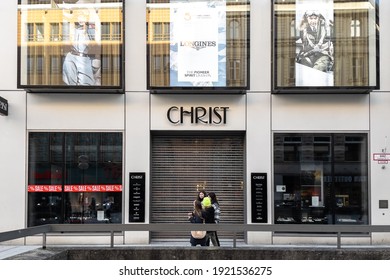 MUNICH, GERMANY - 20.02.2021: Christ Jewelry Store Sign In Munich's Town Center.