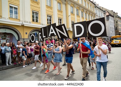 MUNICH, GERMANY - 9 JULY 2016: Christopher Street Day - Demonstration against Orlando nightclub shooting
